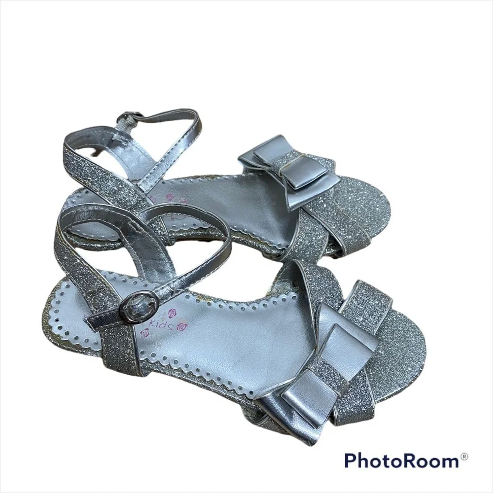 Wonder Kids Silver Bow Heels Sandals Sz 12 Dress Shoes Kids Girls Toddler